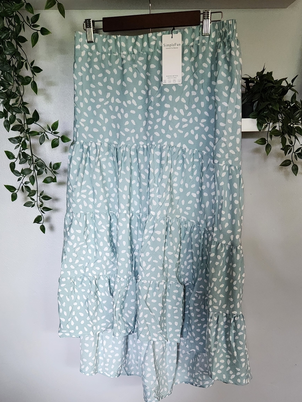 High-Low Tiered Skirt - Sky Blue/White